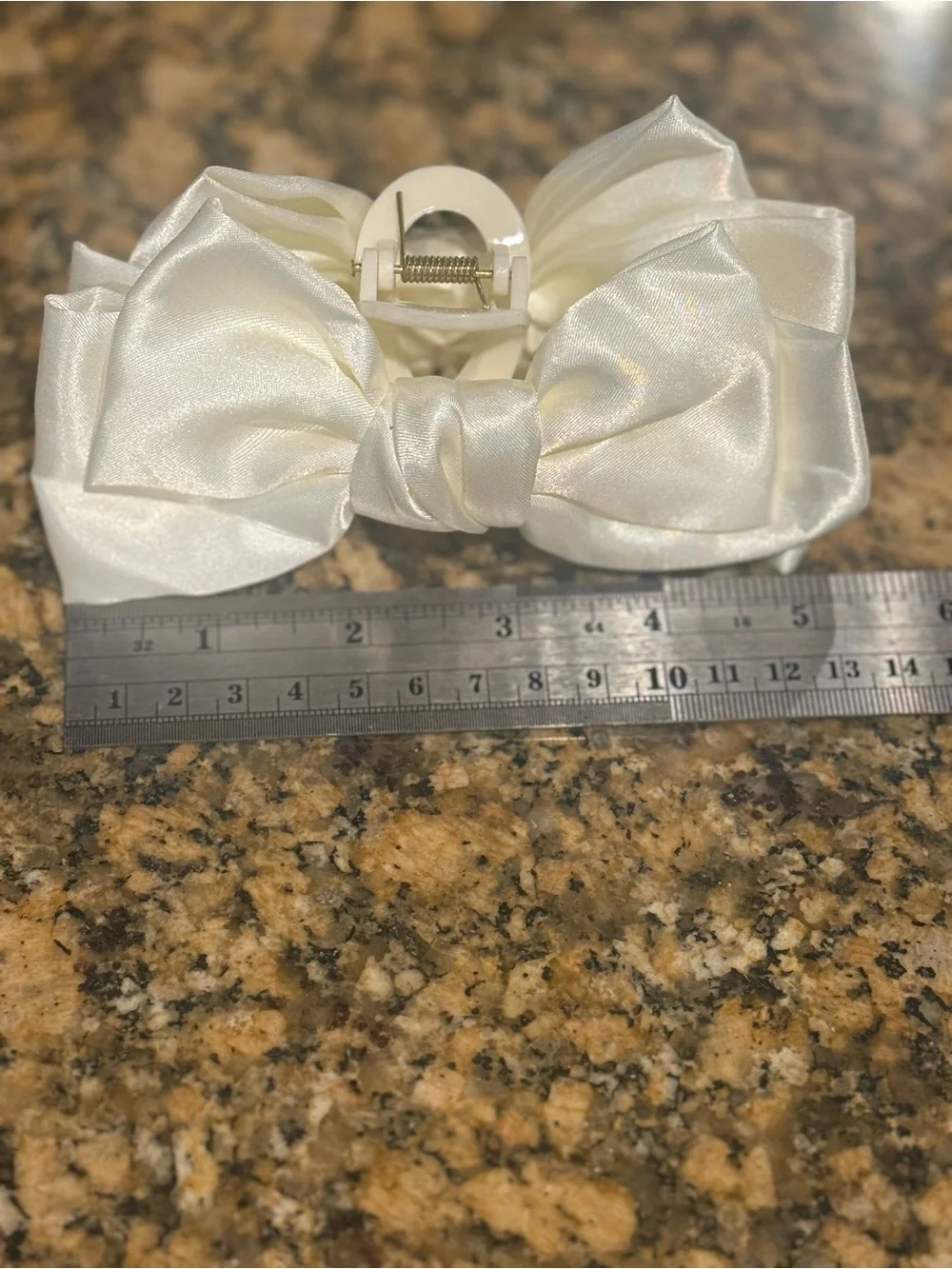 Ivory Cream Satin Ribbon Bow Claw Clip Hair Accessory 5” Croquette Romantic NWOT